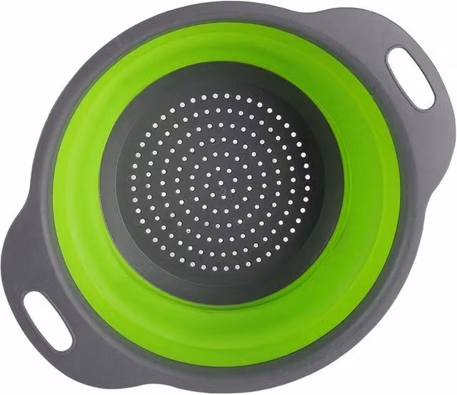 FLAVORA Collapsible Round Colander and Fruit Veg Strainer with Handles in Green – 1