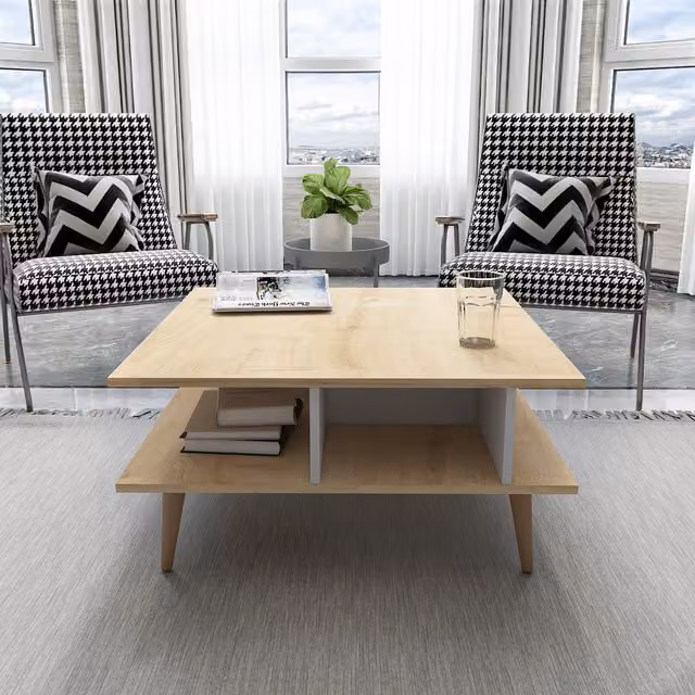 Akya Rectangular Coffee Table in White and Brown