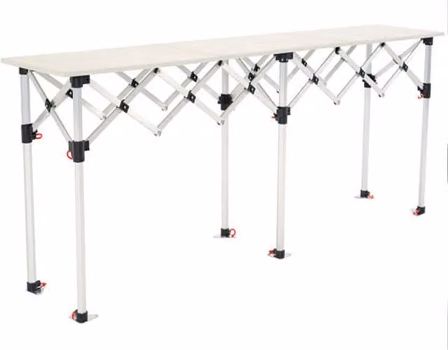 Instant Shelter Silver Concertina Table with Blow Moulded Top, W/D/H: 300 x 60 x 76 cm