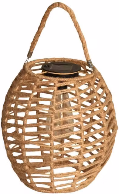 NESTLUNE Solar LED Table Lamp with Brown Rattan Rope Design for Garden, Balcony and Terrace
