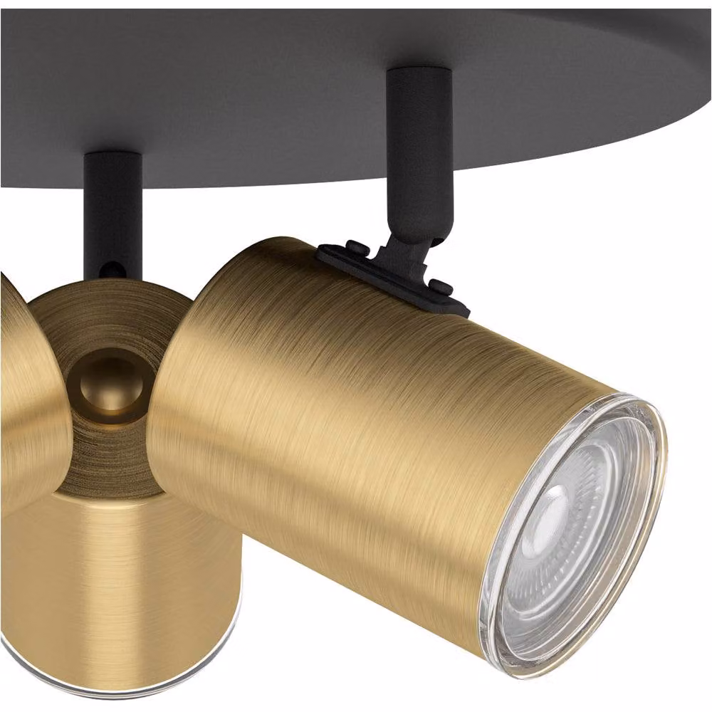 Loops Modern Triple Round LED Ceiling Spotlight in Black and Brushed Brass – 3