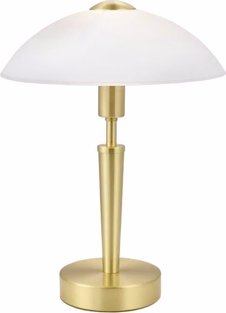 Loops Table Lamp in Matt Brass and White Satinised Glass with Touch Control and E14 Socket