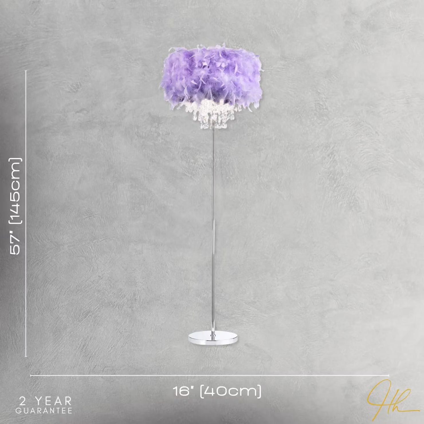 Happy Homewares Modern Feather Floor Lamp with Waterfall Acrylic Droplets in Lilac and Chrome – 3