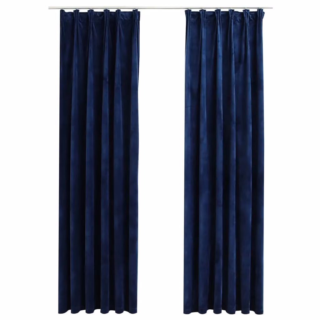 Berkfield Home Dark Blue Velvet Blackout Curtains, 2 Pack, W: 140 cm, H: 225 cm – 2