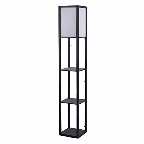 HOMCOM 3-Tier Floor Lamp with Storage Shelves, Black – 1
