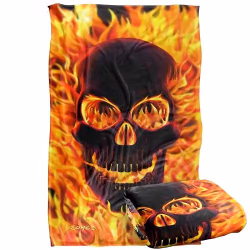 JQ Licensing Royce McClure Flaming Skull Super Soft Silky Touch Fleece Throw Blanket, Multicolour, W/D/H: 91 x 147 cm – 1