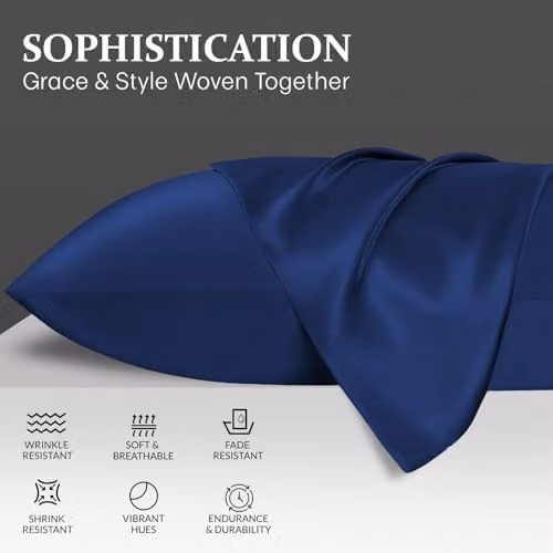 Grace Blue Satin Silk Pillowcases, 4 Pack, Hypoallergenic with Envelope Closure – 2