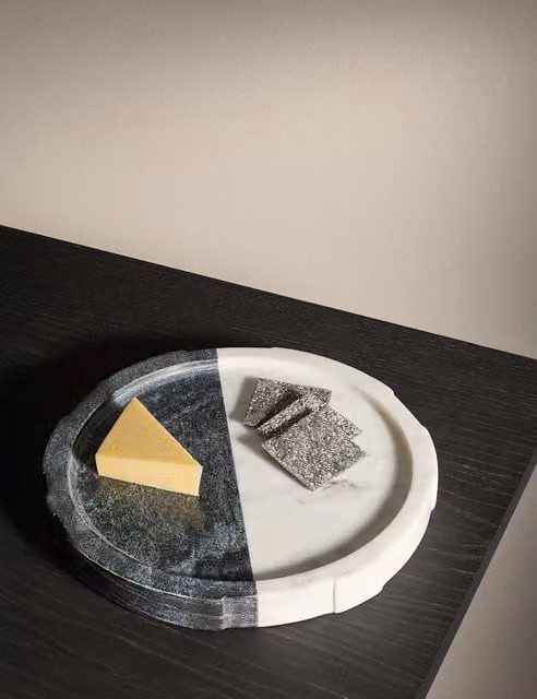 M&S x Kelly Hoppen White Marble Textured Round Ceramic and Stoneware Tray