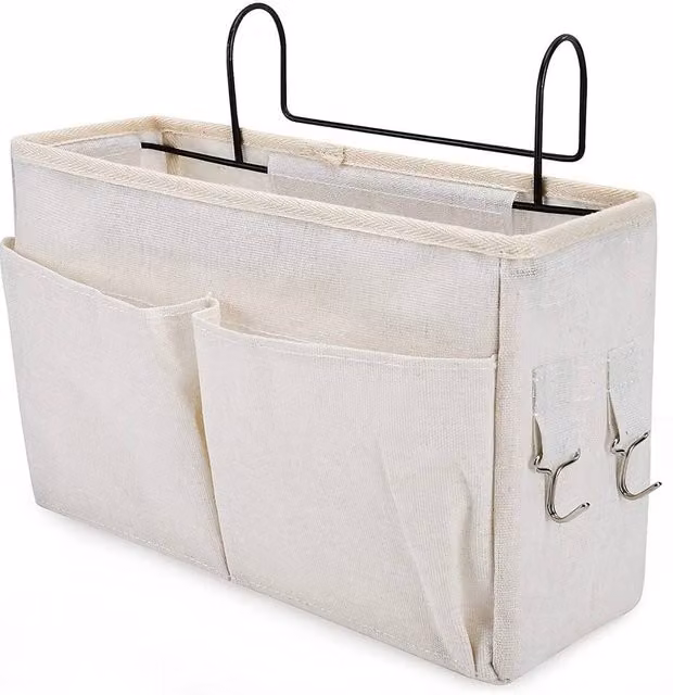 Nordara Hanging Bed Storage Pocket Organiser Caddy in White Fabric