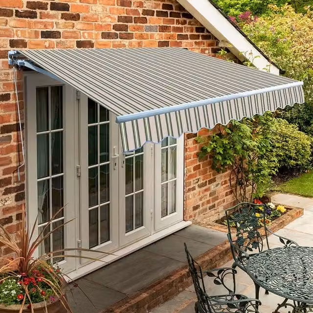 Primrose Manual Retractable Wall-Mounted Awning in Multicolour Striped Fabric, W/D/H: 200 x 150 x 150 cm