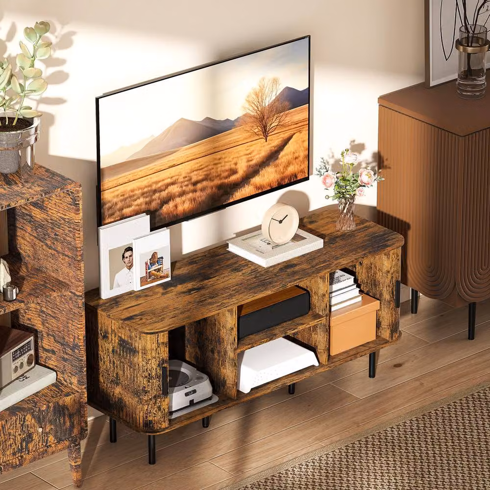 STILVORA Mid-Century TV Stand with Shelves and Cupboards in Brown and Black – 10