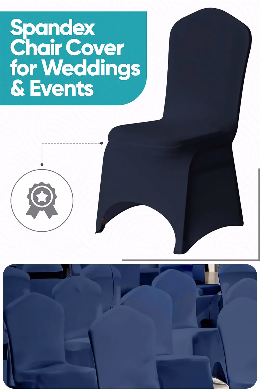 Neel Blue Spandex Arched Front Dining Chair Covers in Navy Blue, Stretchable and Washable Slipcovers – 3