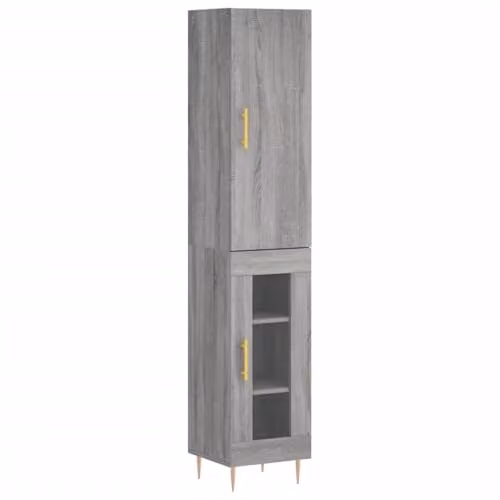 vidaXL Modern Grey Highboard with Internal Shelves, W/D/H: 34.5 x 34.0 x 180.0 cm
