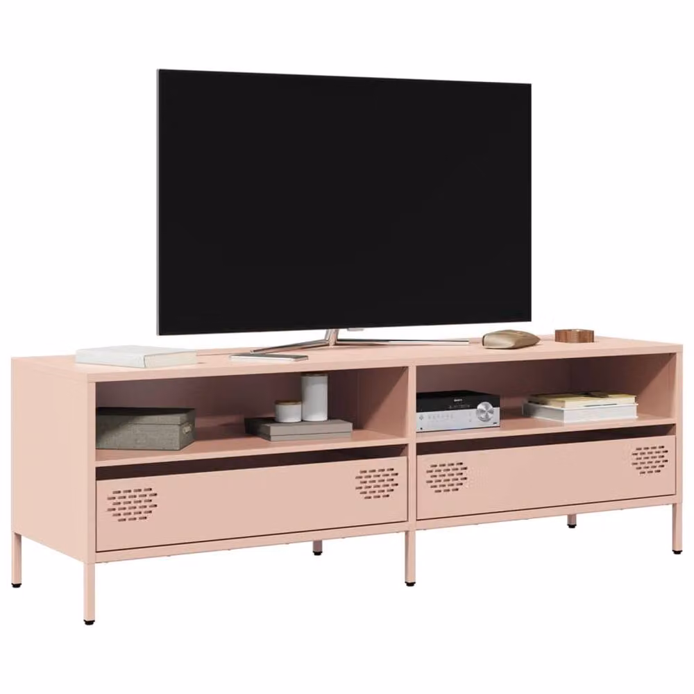 Berkfield Home Pink Industrial TV Cabinet in Matt Cold-rolled Steel, W: 135 cm, D: 39 cm, H: 43.5 cm – 2