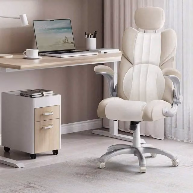 SONGMICS Ergonomic Gaming Office Chair in White and Brown with Headrest and Synthetic Leather