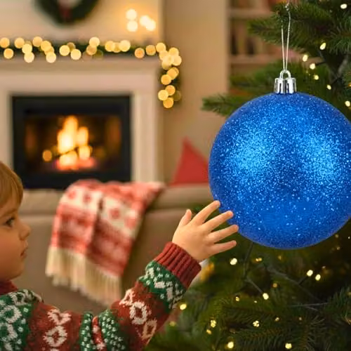 Shatchi Blue Glitter Christmas Bauble Ornament, Diameter: 20 cm – 6