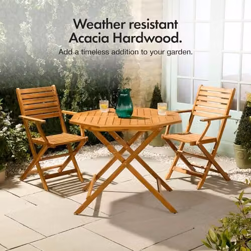 VonHaus Cannes Set of 2 Folding Acacia Wood Garden Chairs in Brown with Armrests – 3