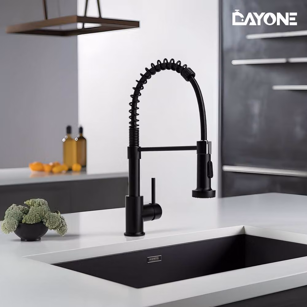 Dayone Matt Black Stainless Steel Kitchen Mixer Tap with Pull Out Spout, Spray Function and 360 Degree Swivel Spout – 2
