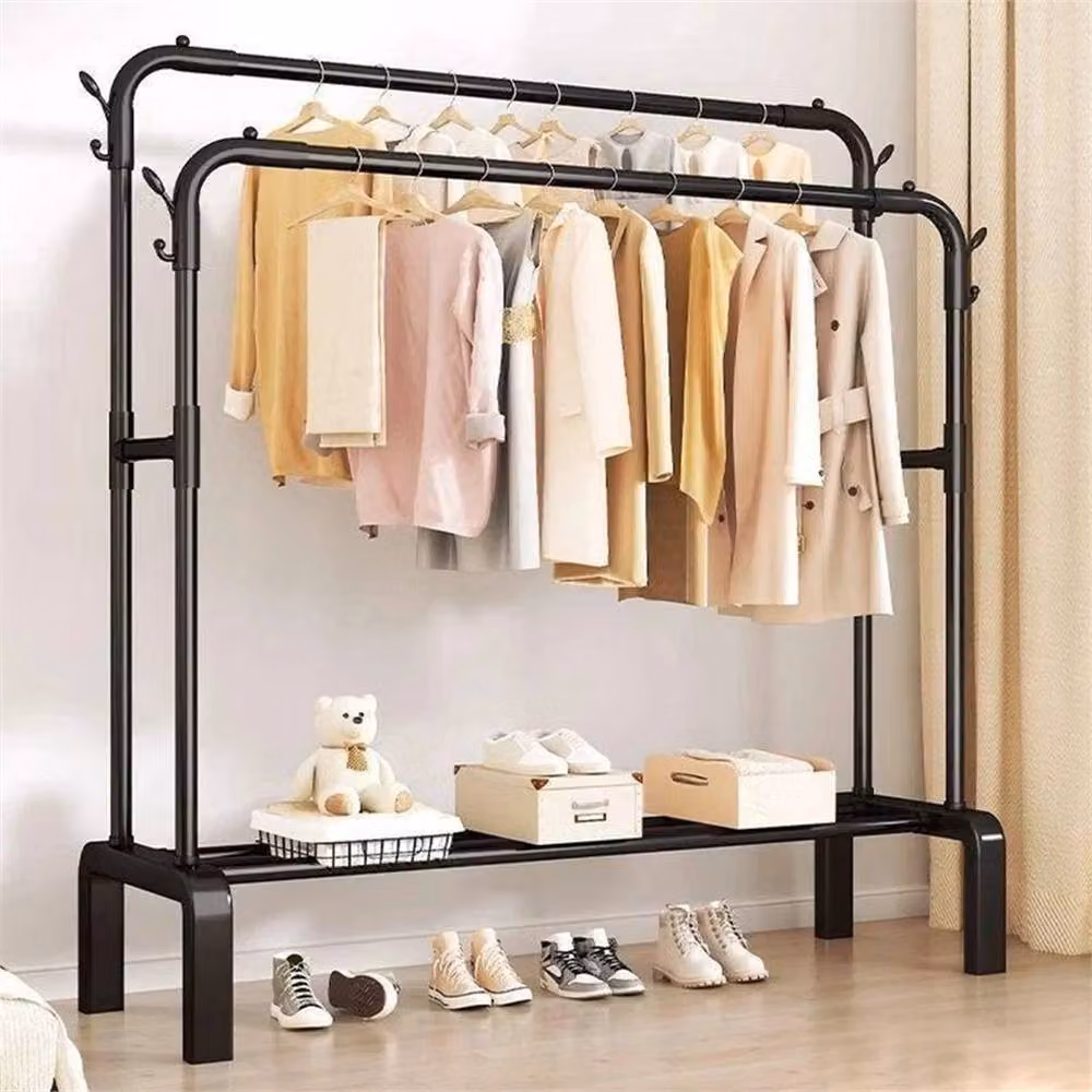 Nordara Double Clothes Rail Hanging Rack and Garment Display Stand with Shoe Storage in Matt Black, W: 100 cm, D: 60 cm – 3