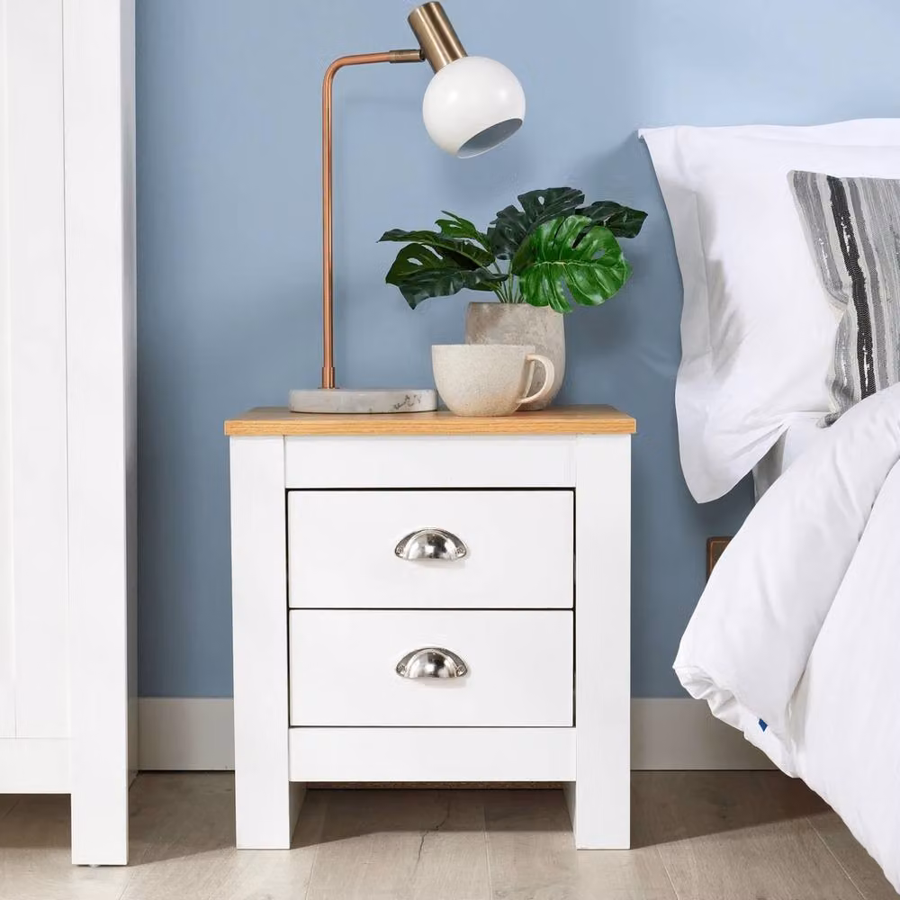 NESTLUNE Modern White 2 Drawer Bedside Bedroom Furniture W: 100 cm, D: 15 cm, H: 15 cm – 4