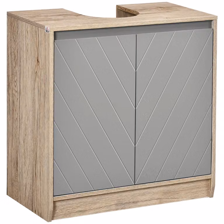 HOMCOM Retro Under Sink Storage Cabinet with 2 Hinged Doors and Adjustable Internal Shelves in Grey and Brown