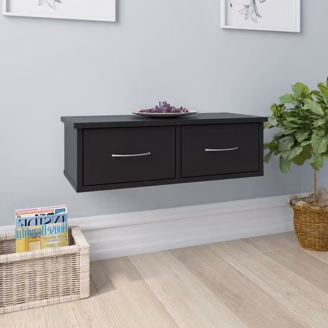 Berkfield Home Wall-mounted Drawer Shelf in Black, W: 60 cm, D: 26 cm, H: 18.5 cm – 1