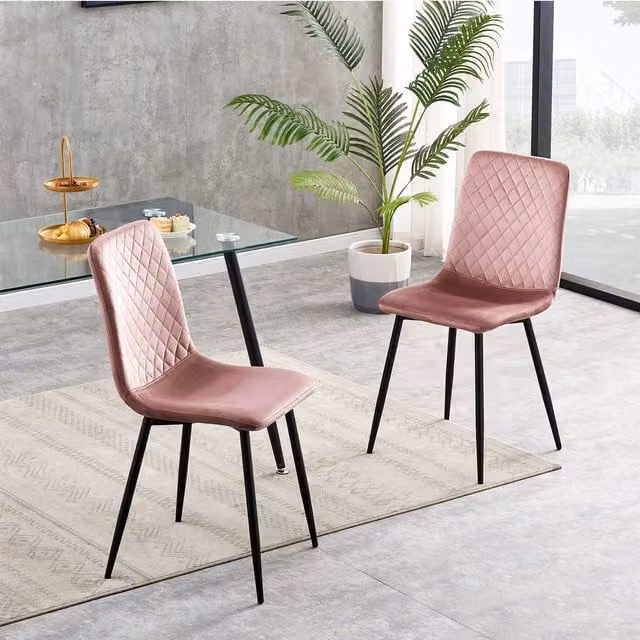 MCC Direct Lexi Set of 2 Pink Velvet Fabric Upholstered Dining Chairs with Metal and Rubberwood Legs