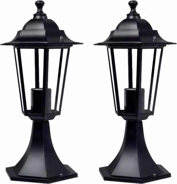 First Choice Lighting Cumbria Set of 2 Black Six Sided IP44 Outdoor Pedestal Lights, Height: 41 cm – 1