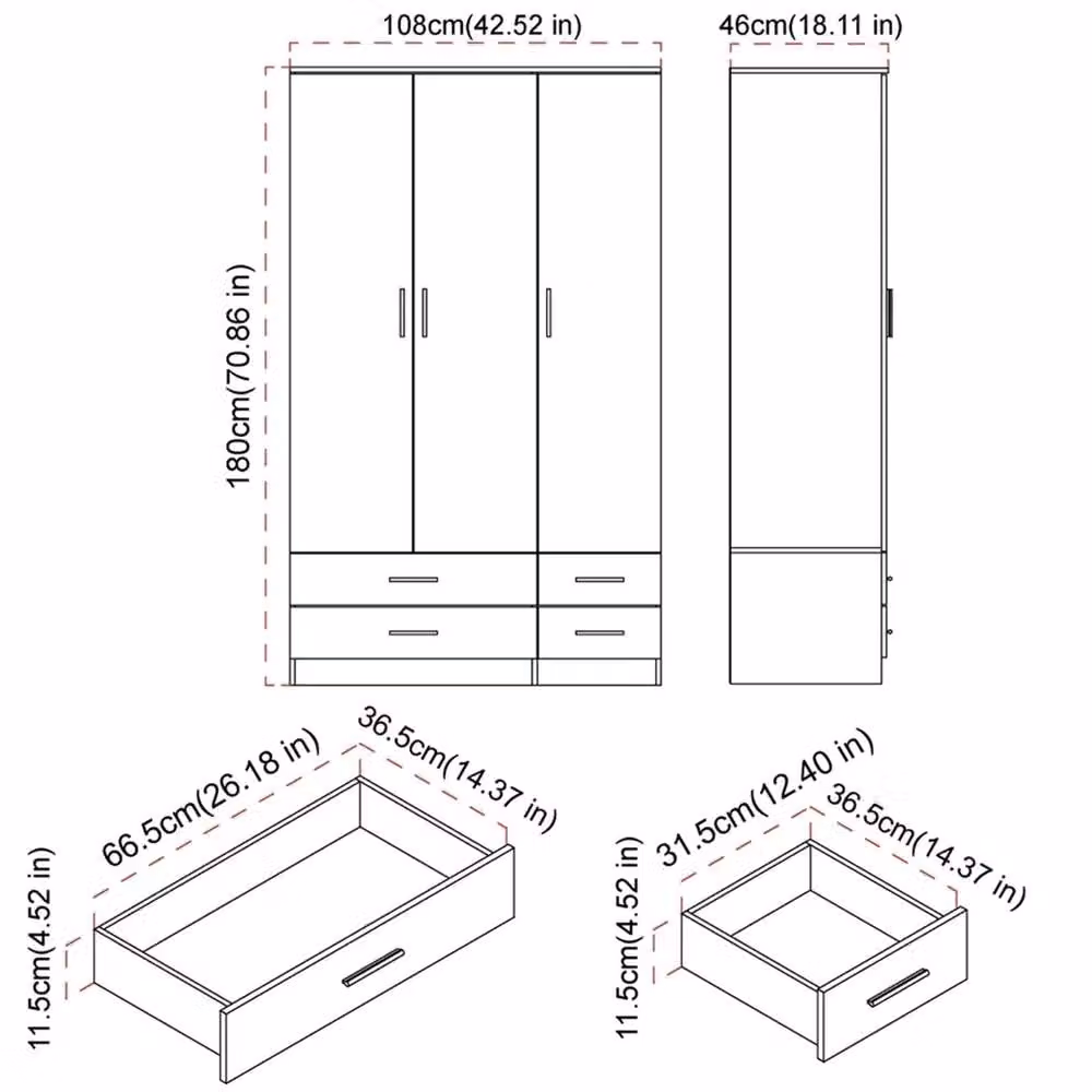 FORGEVIO Modern 3 Door 4 Drawer Wardrobe in Oak and Black – 2