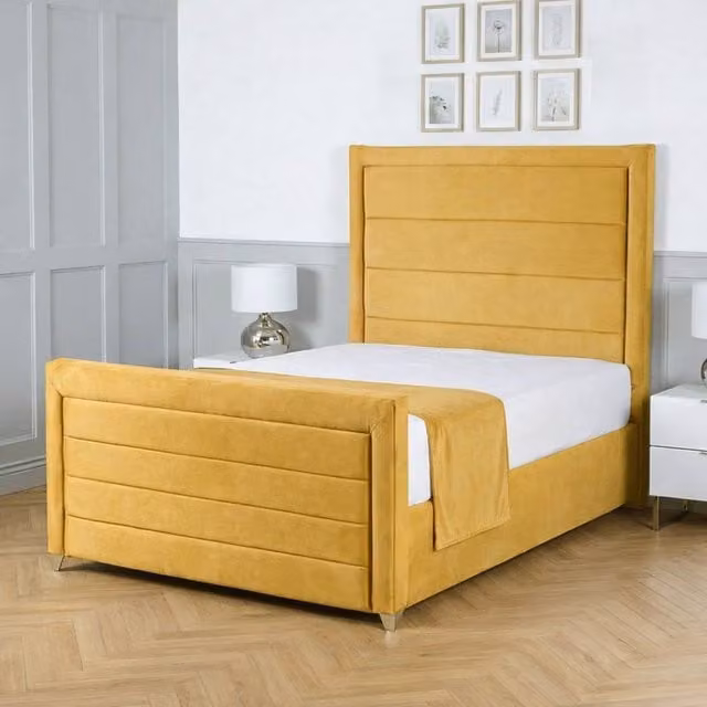 Living Comfort Bedz Selena Super King Upholstered Gas Lift Storage Bed in Yellow Velvet