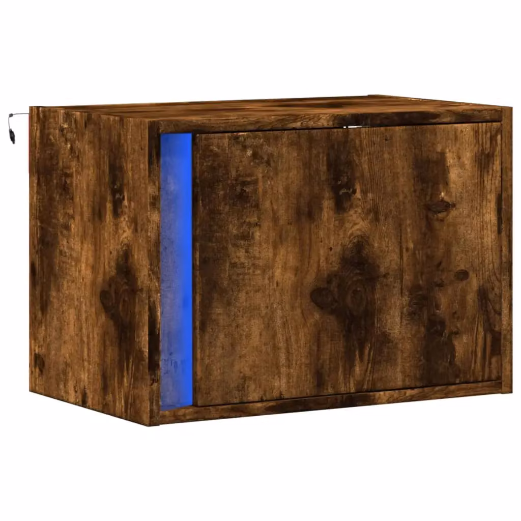 Berkfield Home Wall-mounted Bedside Cabinet with Integrated LED Lights in Smoked Oak Brown – 3