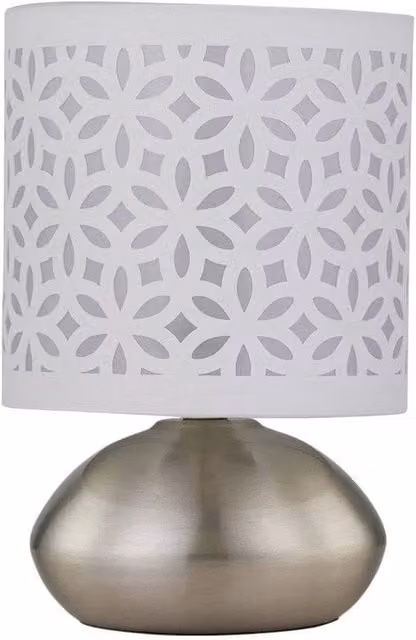 EONLION Dimmable LED Touch Bedside Lamp with White Cut Out Shade and Brushed Chrome Base