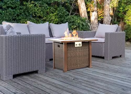 MDA Designs Ostara Stylish Wicker Gas Fire Pit Table with Glass Toptop in Blue, Sand or Brown, W/D/H: 80 x 80 x 62 cm – 2