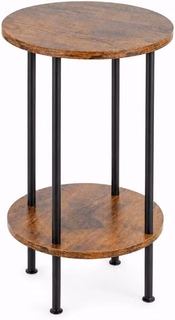 KORVIXA Industrial 2-Tier Round Side Table in Brown and Black, W/D/H: 100 x 100 x 32 cm