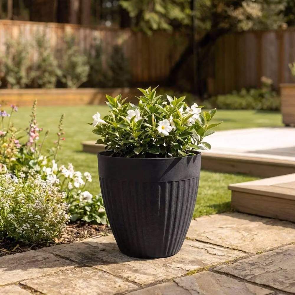 Nicoman Round Fluted Flower Planter Pot, Pack of 2, Charcoal and Grey, W: 36.5 cm, H: 35.5 cm – 6
