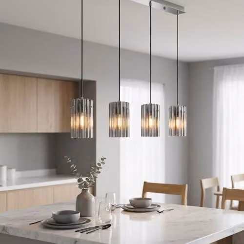 Netlighting Cayden Bar Pendant Light with 4 Transparent Glass Shades and Silver Metal Finish, 4x E27 Sockets, H x W x D: 120 x 80 x 11.5 cm – 3