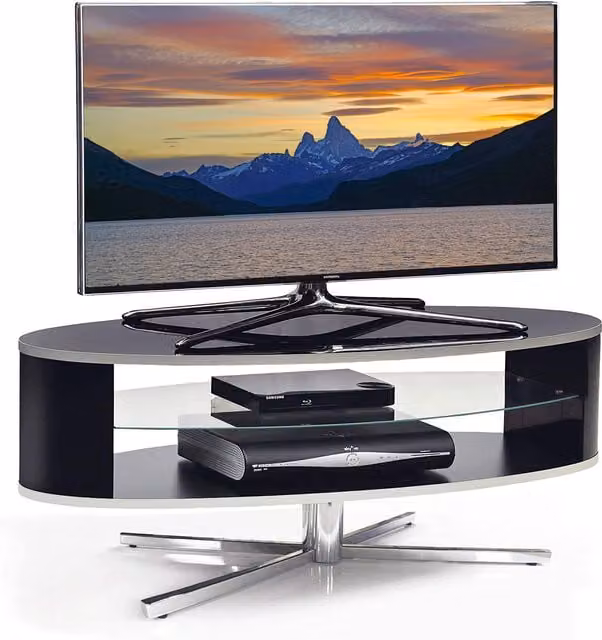 MDA Designs Orbit TV Cabinet with Elliptic Sides and Glass in Black, W/D/H: 110.0 x 38.0 x 41.0 cm