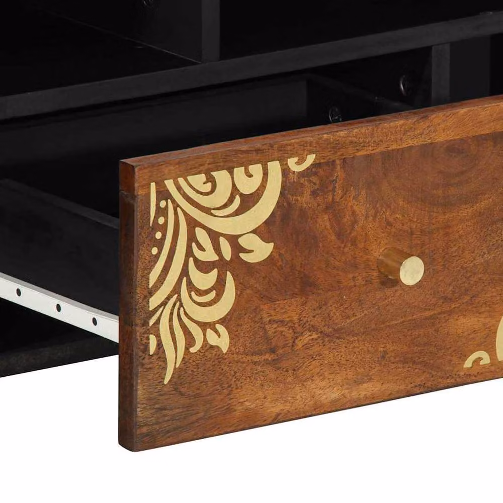 Berkfield Home Modern Mango Wood TV Cabinet in Brown, W/D/H: 100 x 33 x 46 cm – 5