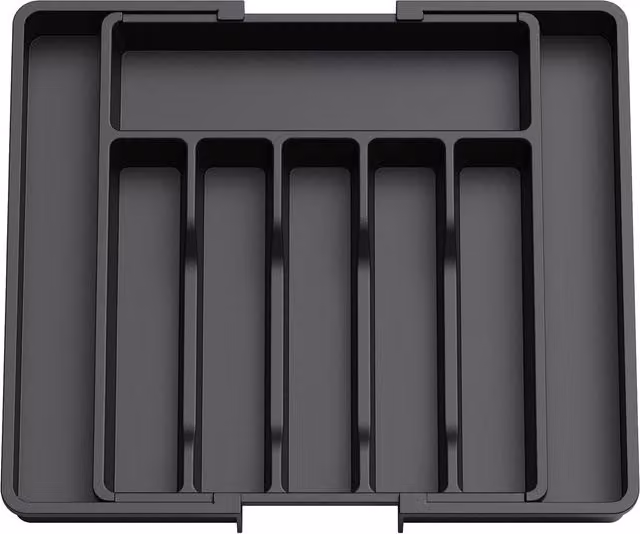 MantraRaj Black Plastic Expandable Cutlery Tray with Compartments