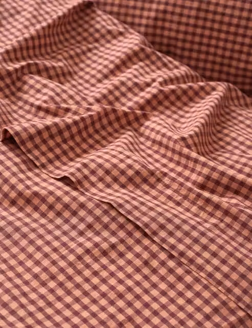 Piglet In Bed Pure Cotton Gingham Checked Flat Sheet, Brown Mix, W: 90 cm, L: 190 cm