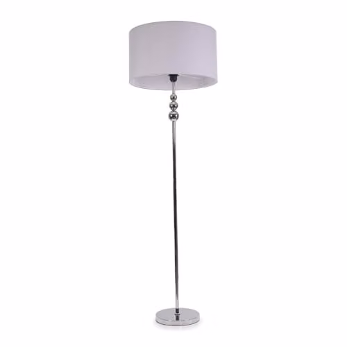 ValueLights Marissa Chrome Stacked Ball Floor Lamp with Grey Fabric Drum Shade – 1