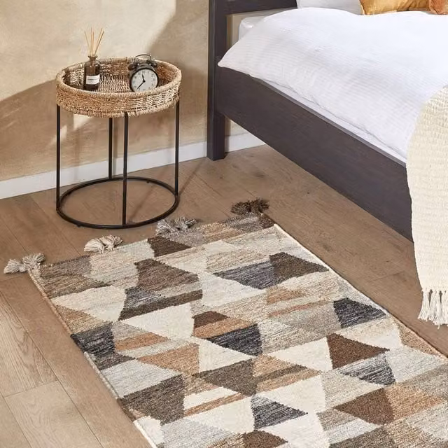 Wyld and Coco Multicolour Boho Kilim Rug, Wool and Cotton Flat Weave with Fringes, W: 80 cm, L: 150 cm