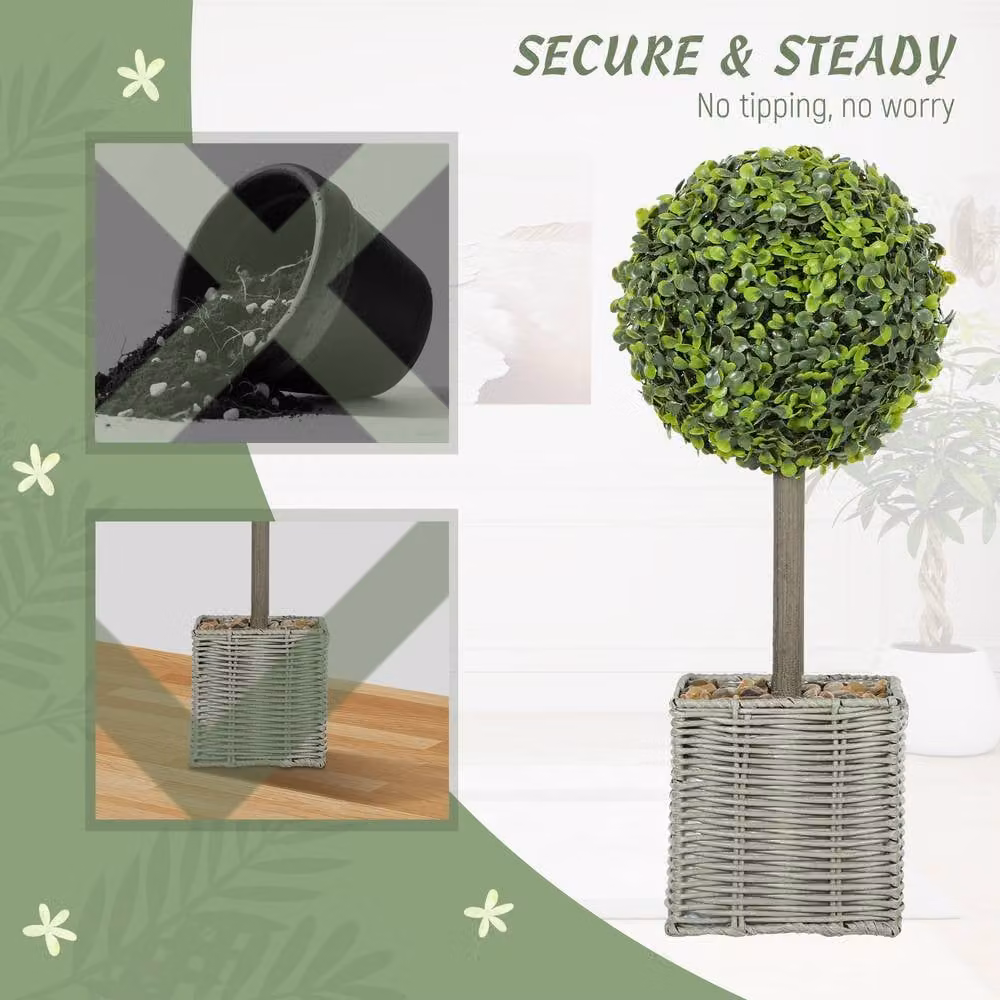 STILVORA Set of 2 Green Artificial Boxwood Topiary Potted Plants, Height: 50 cm – 5