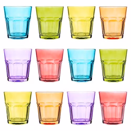 Rink Drink Multicolour Glass Tumbler Cups, 305ml, Set of 12 – 1