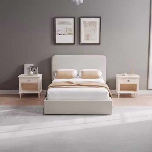 FWStyle Double Ottoman Storage Bed in Beige, W/D/H: 140 x 200 x 113 cm – 2