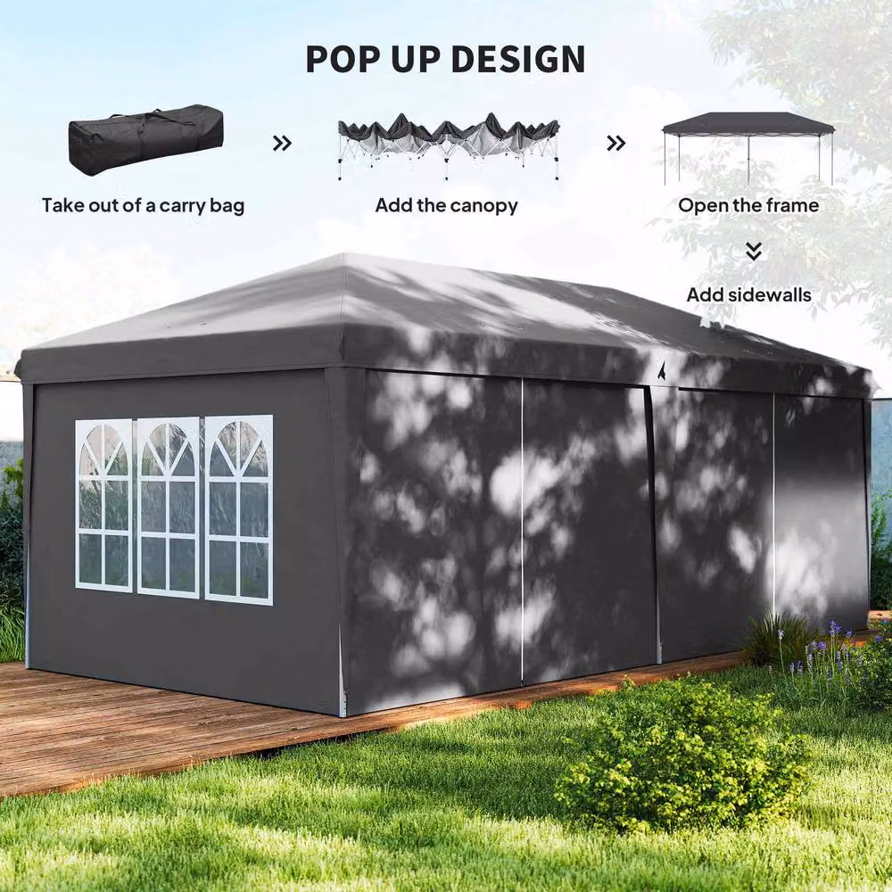 Outsunny Grey Pop-Up Gazebo with Windows and Steel Frame, W: 300 cm, D: 300 cm, H: 270 cm – 5