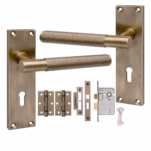 Golden Grace Victorian Linear T-Bar Lock Door Handle Set in Bronze Brass