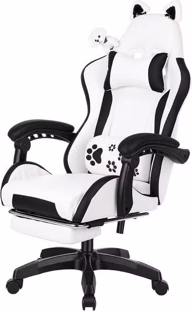 KORVIXA White Gaming Chair with Dog Ears and Headrest