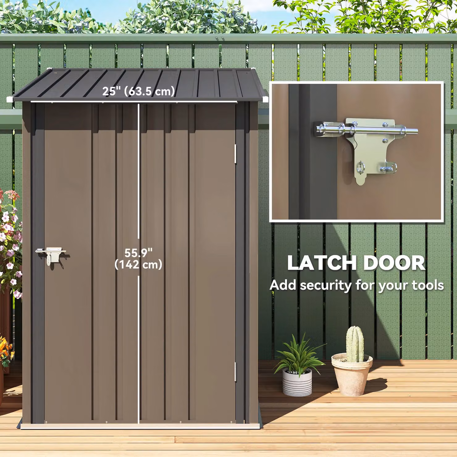 OUTSUNNY Brown Galvanised Steel Pent Outdoor Storage Garden Shed with Lockable Single Door, W/D/H: 100.58 x 98.0 x 103.63 cm – 3