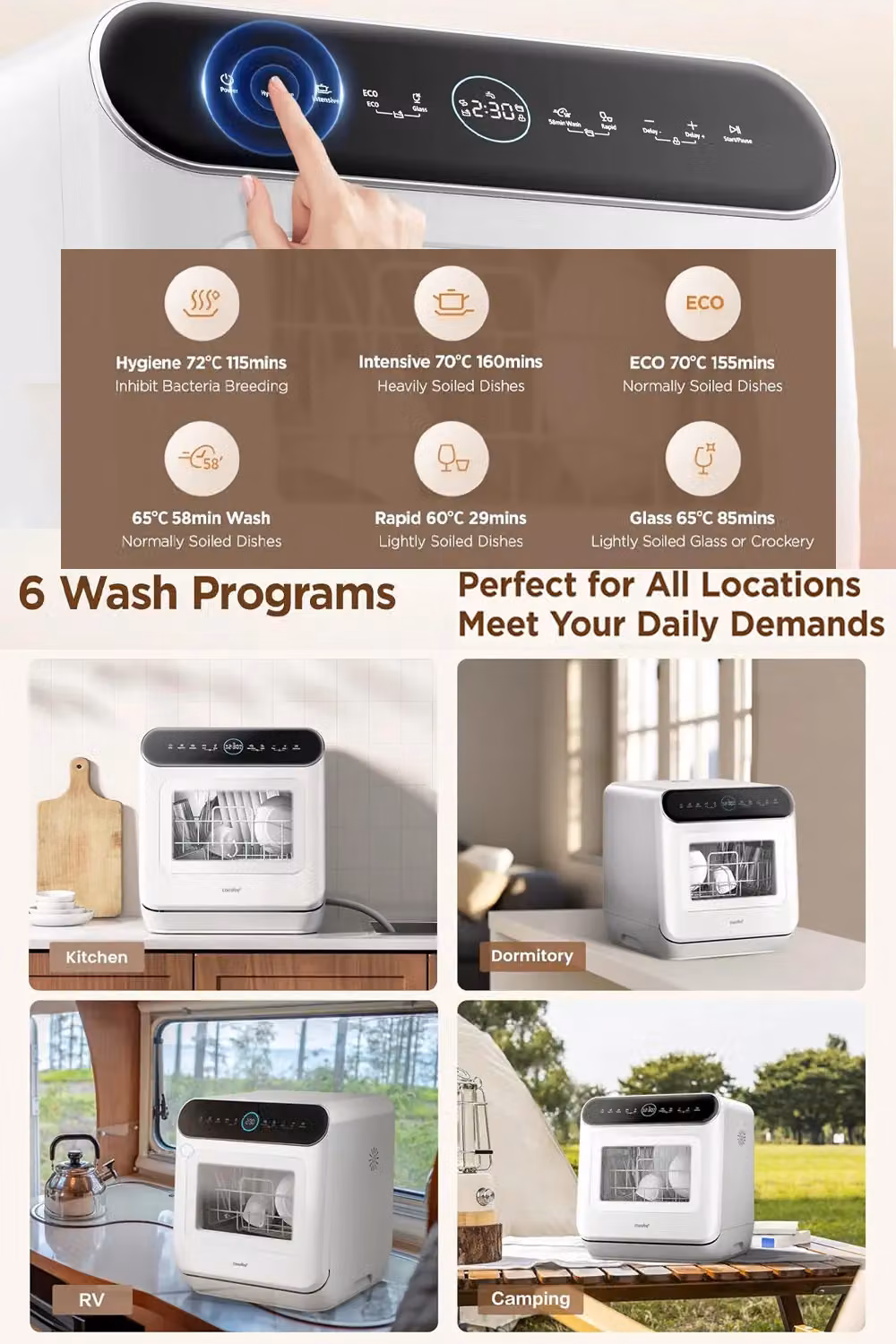 Living and Home White Table Top Dishwasher Dryer with 6L Capacity, 3 Place Settings and Touch Control – 3